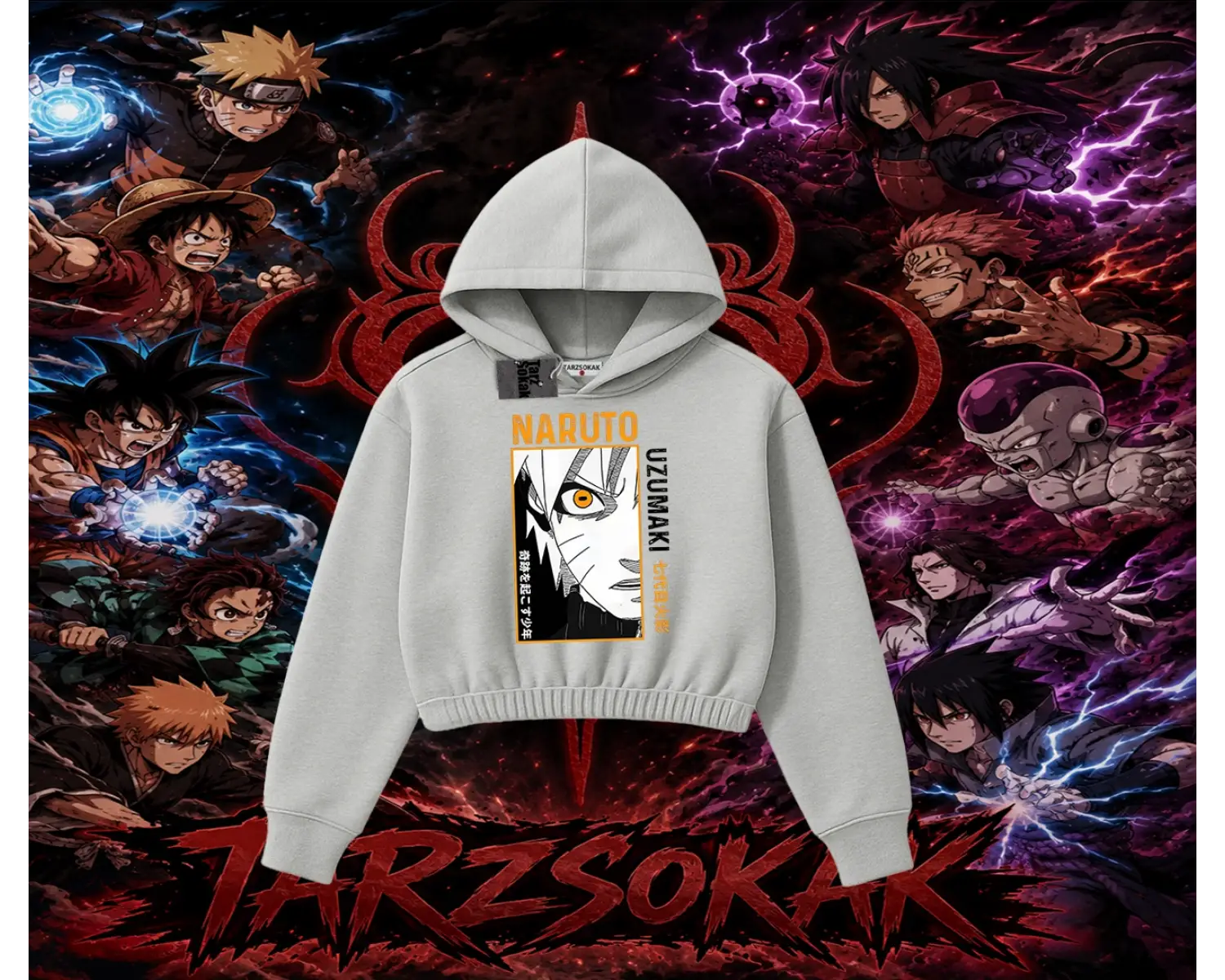 Naruto Uzumaki Premium Anime Kadın Crop Kapşonlu Sweatshirt Beyaz