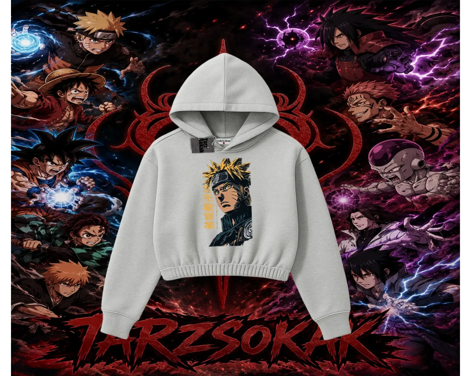 Naruto Uzumaki Premium Anime Kadın Crop Kapşonlu Sweatshirt Beyaz