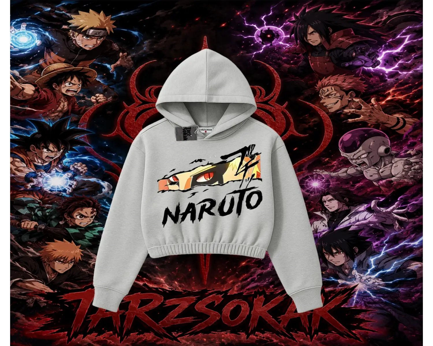 Naruto Uzumaki Premium Anime Kadın Crop Kapşonlu Sweatshirt Beyaz