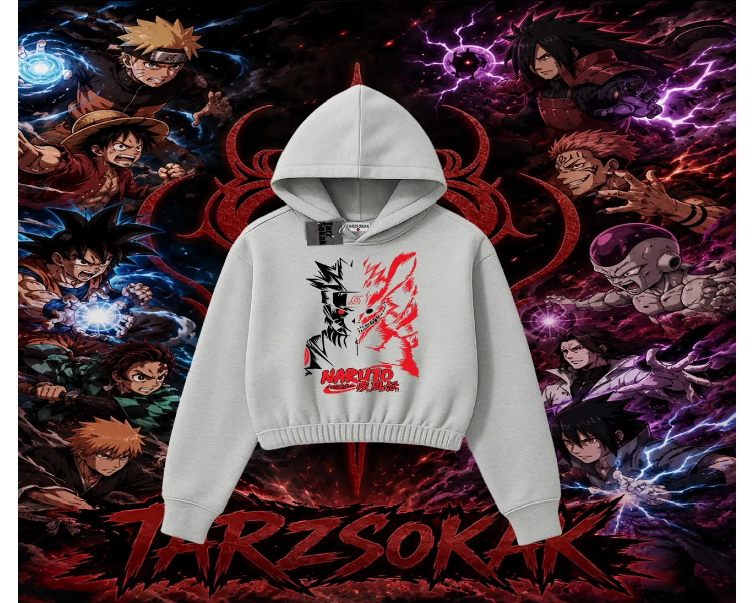 Naruto Uzumaki Premium Anime Kadın Crop Kapşonlu Sweatshirt Beyaz