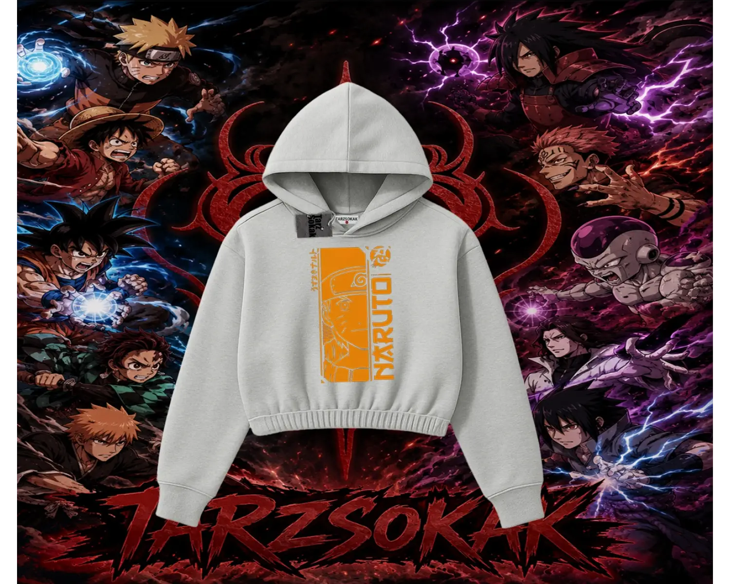 Naruto Uzumaki Premium Anime Kadın Crop Kapşonlu Sweatshirt Beyaz