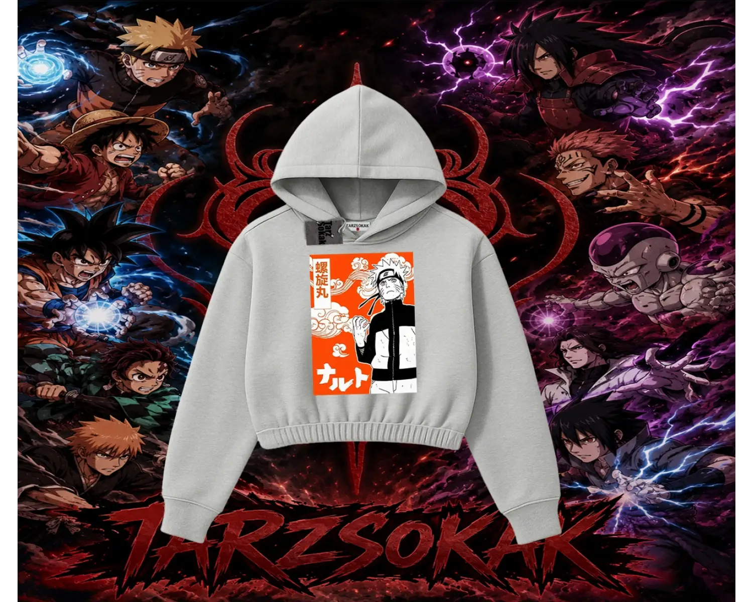 Naruto Uzumaki Premium Anime Kadın Crop Kapşonlu Sweatshirt Beyaz