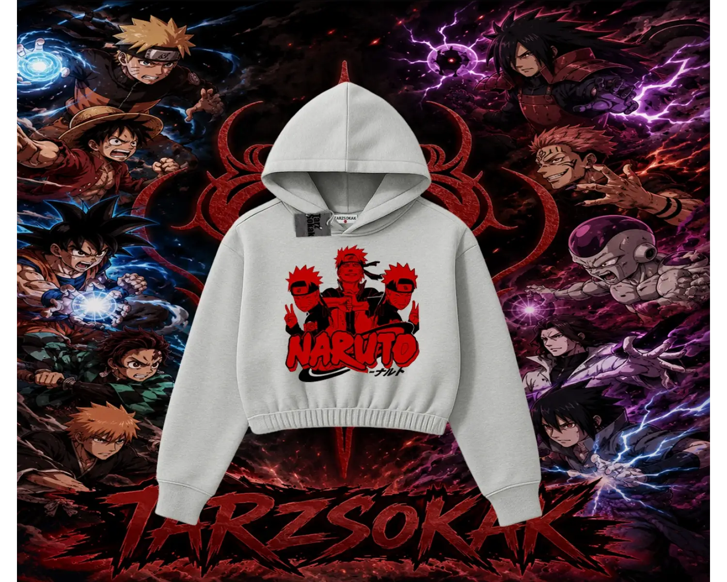 Naruto Uzumaki Premium Anime Kadın Crop Kapşonlu Sweatshirt Beyaz