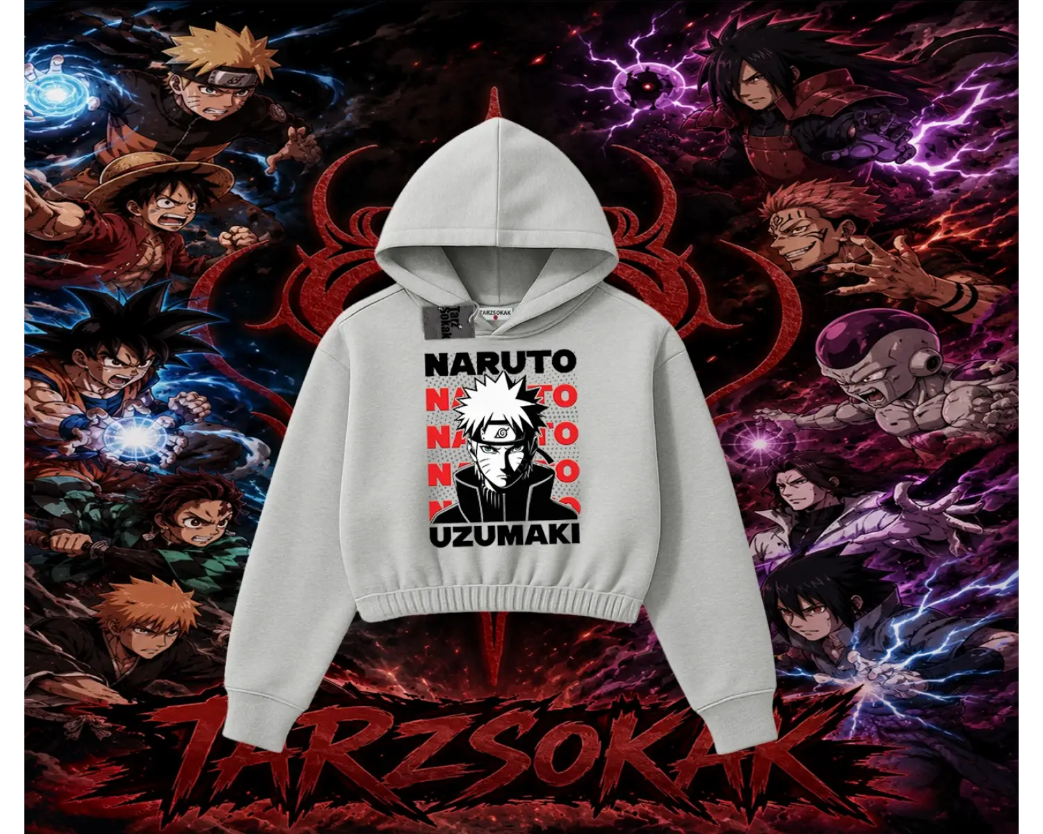 Naruto Uzumaki Premium Anime Kadın Crop Kapşonlu Sweatshirt Beyaz