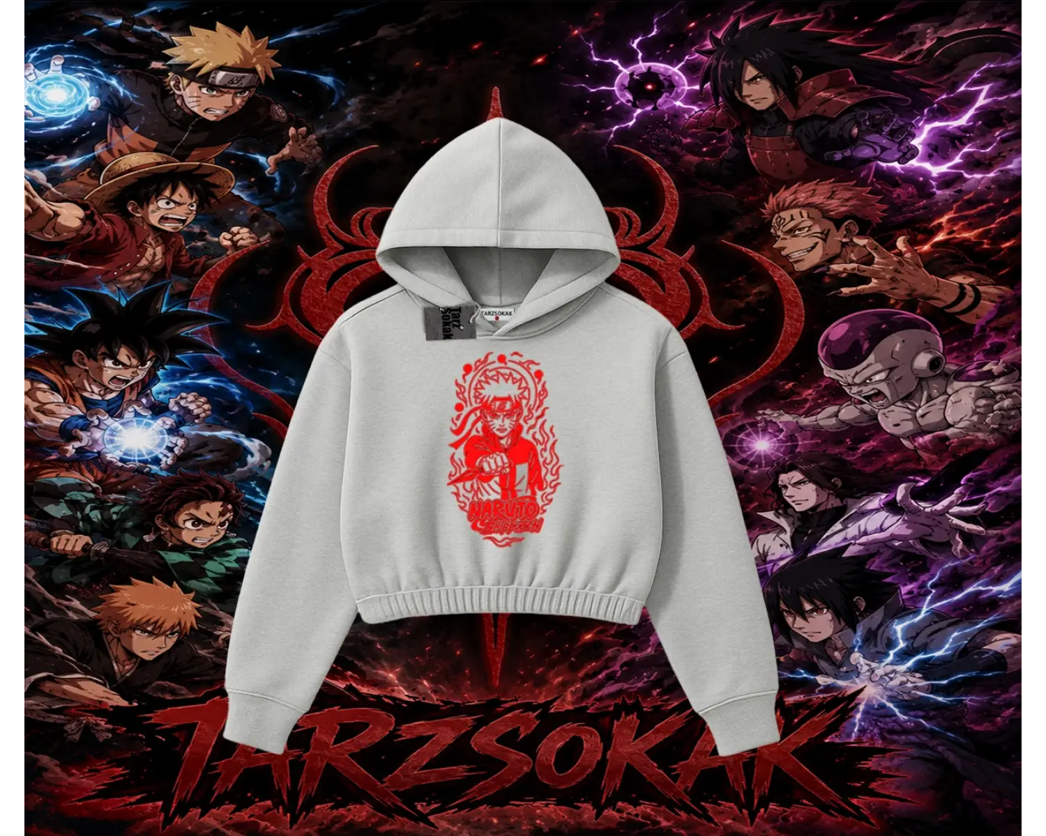 Naruto Uzumaki Premium Anime Kadın Crop Kapşonlu Sweatshirt Beyaz