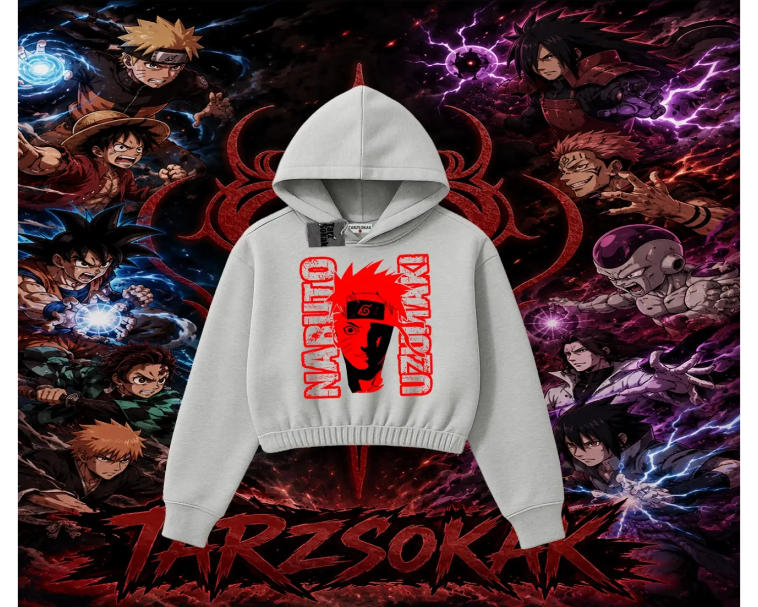 Naruto Uzumaki Premium Anime Kadın Crop Kapşonlu Sweatshirt Beyaz