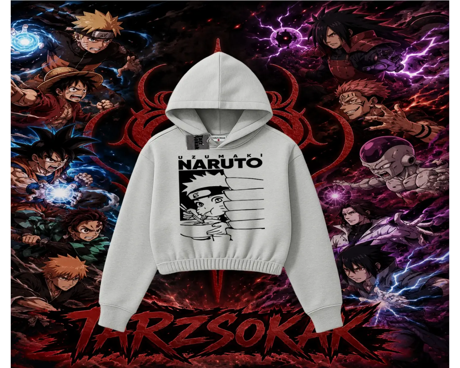 Naruto Uzumaki Premium Anime Kadın Crop Kapşonlu Sweatshirt Beyaz