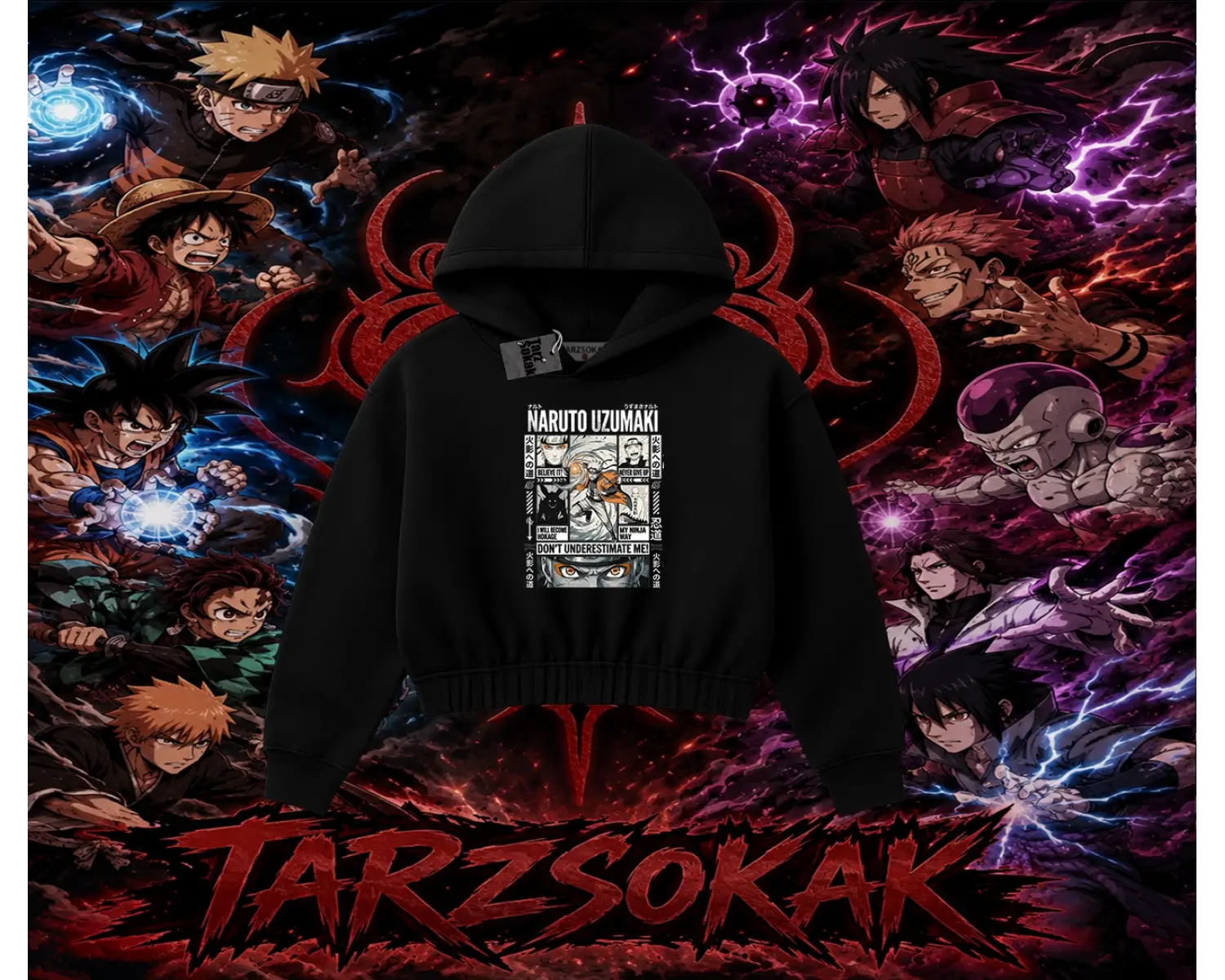 Naruto Uzumaki Premium Anime Kadın Crop Kapşonlu Sweatshirt Beyaz