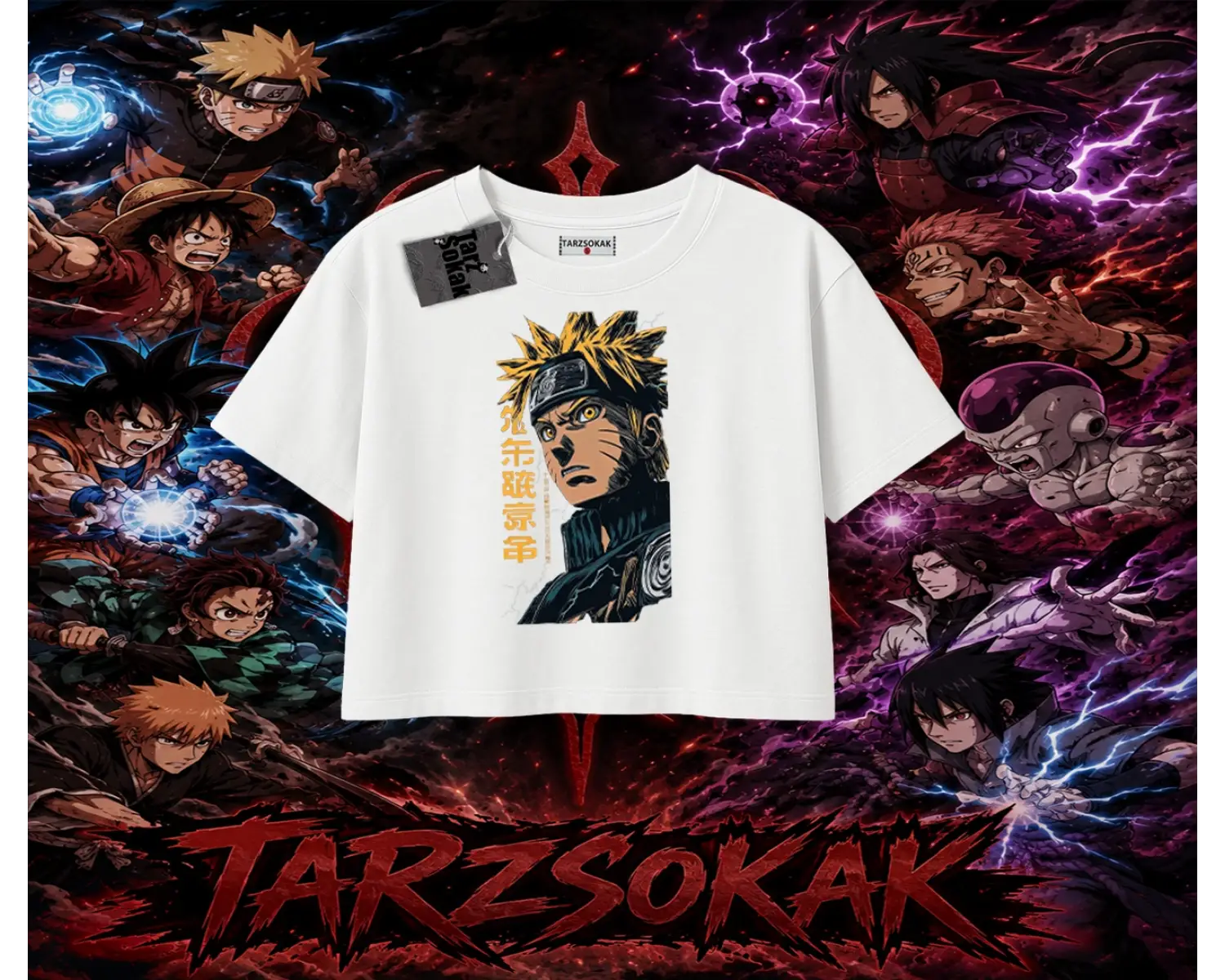 Naruto Uzumaki Premium Anime Kadın Crop Tişört Beyaz