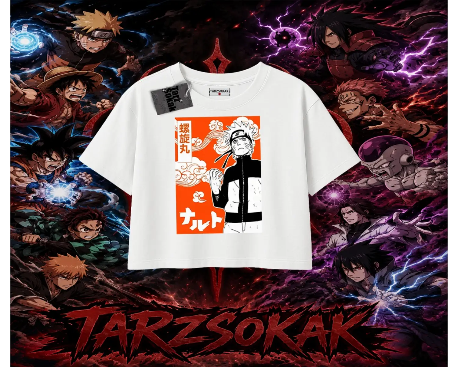 Naruto Uzumaki Premium Anime Kadın Crop Tişört Beyaz