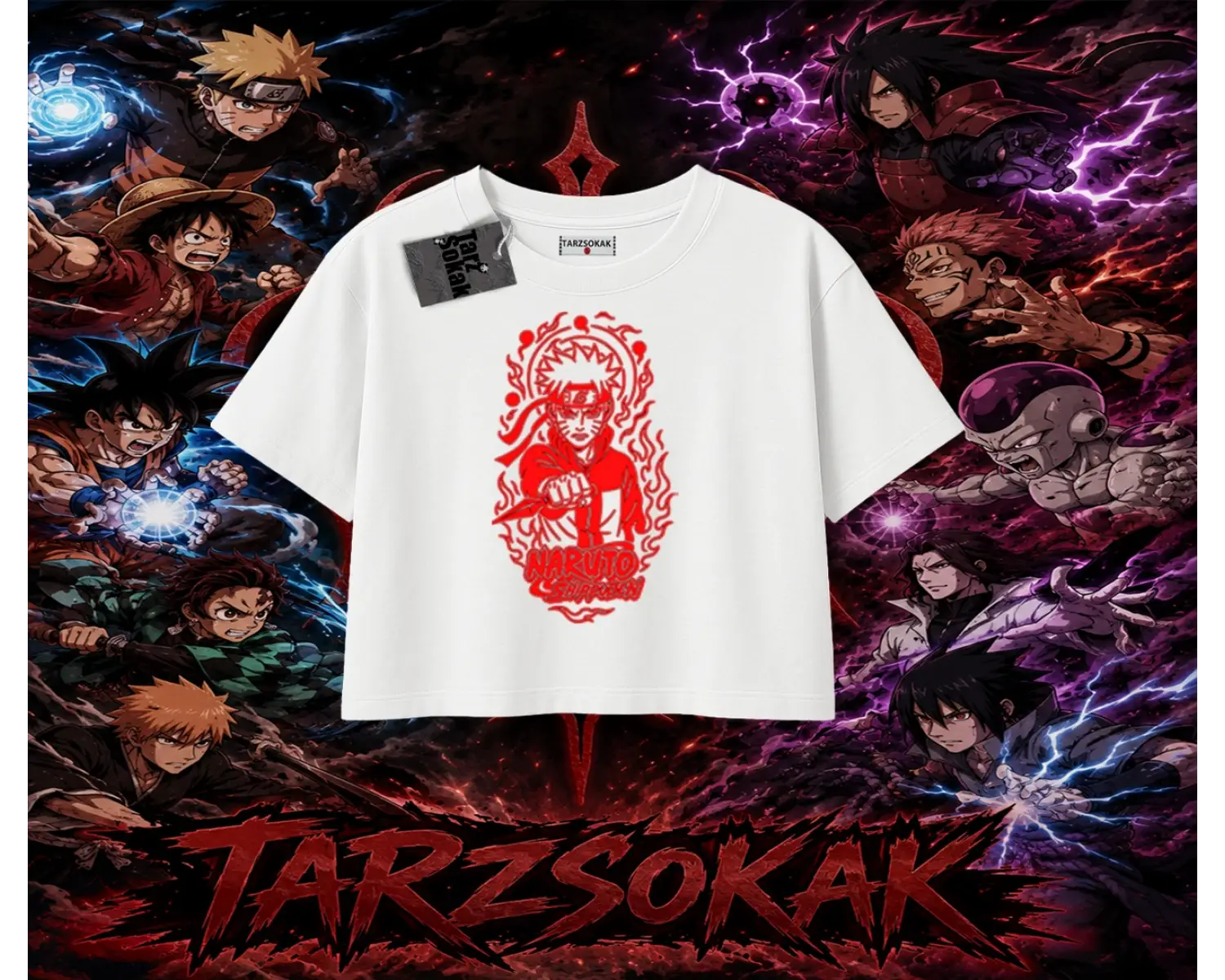 Naruto Uzumaki Premium Anime Kadın Crop Tişört Beyaz