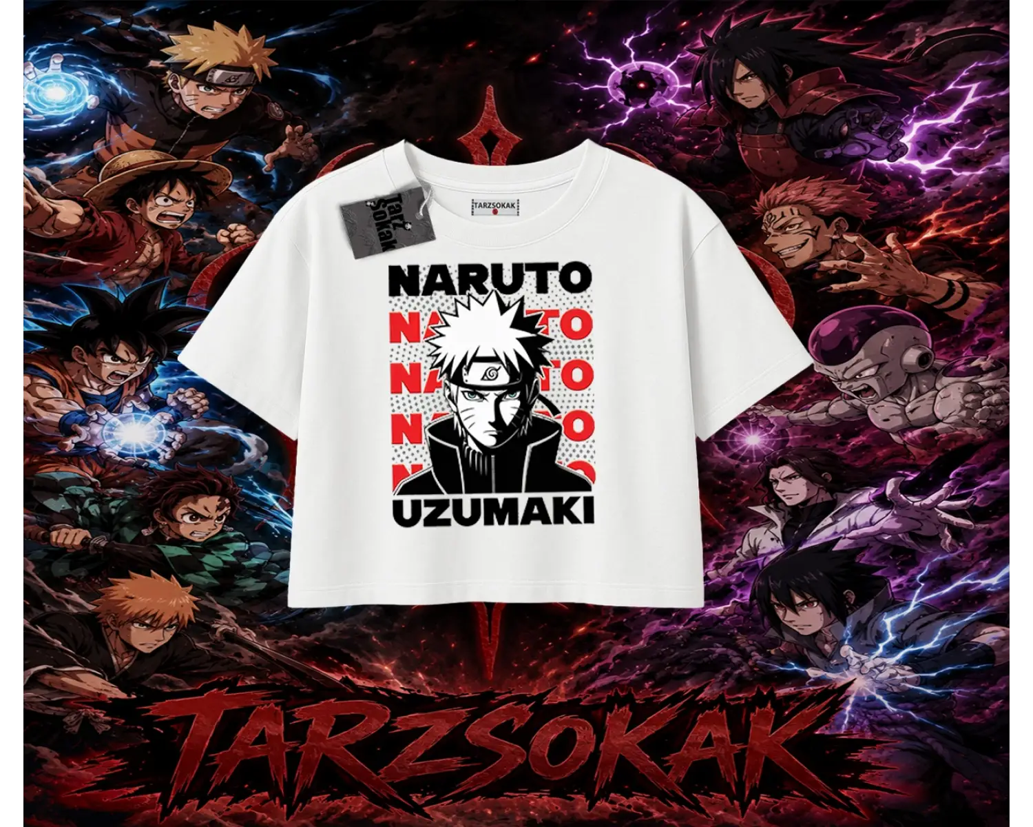 Naruto Uzumaki Premium Anime Kadın Crop Tişört Beyaz