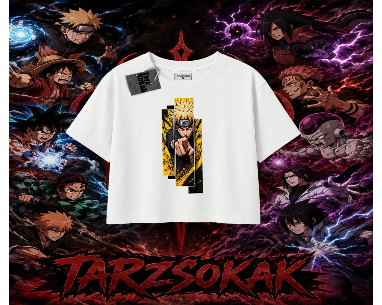 Naruto Uzumaki Premium Anime Kadın Crop Tişört Beyaz