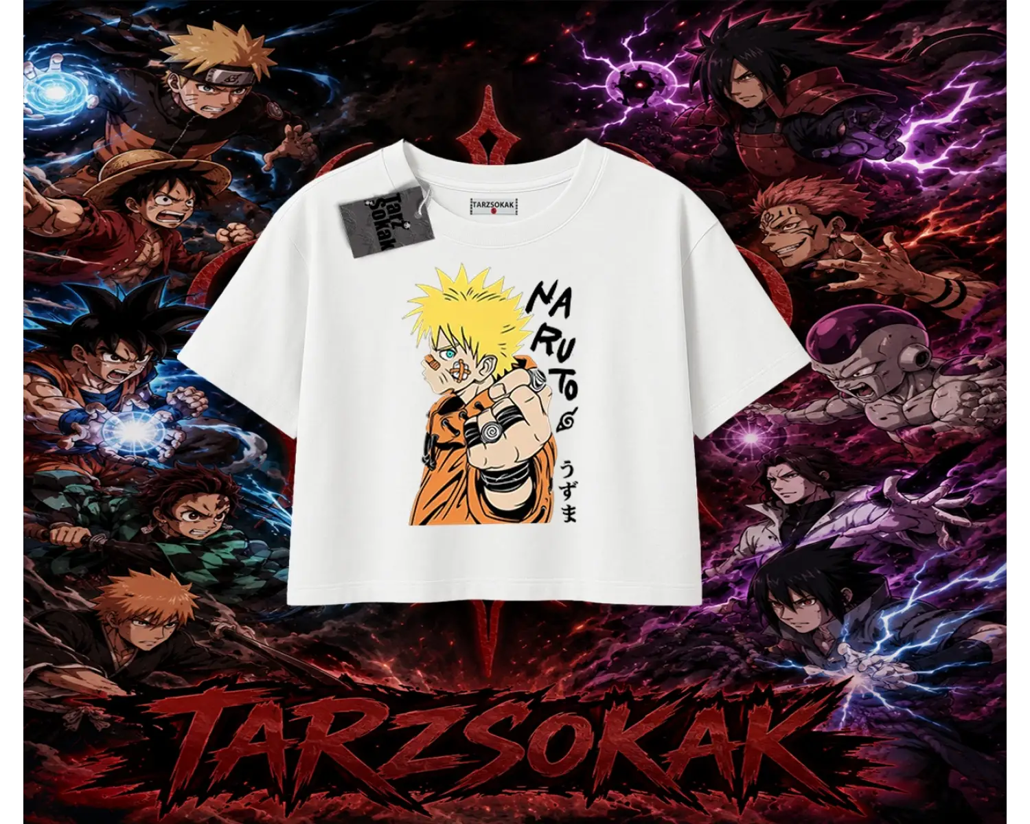 Naruto Uzumaki Premium Anime Kadın Crop Tişört Beyaz