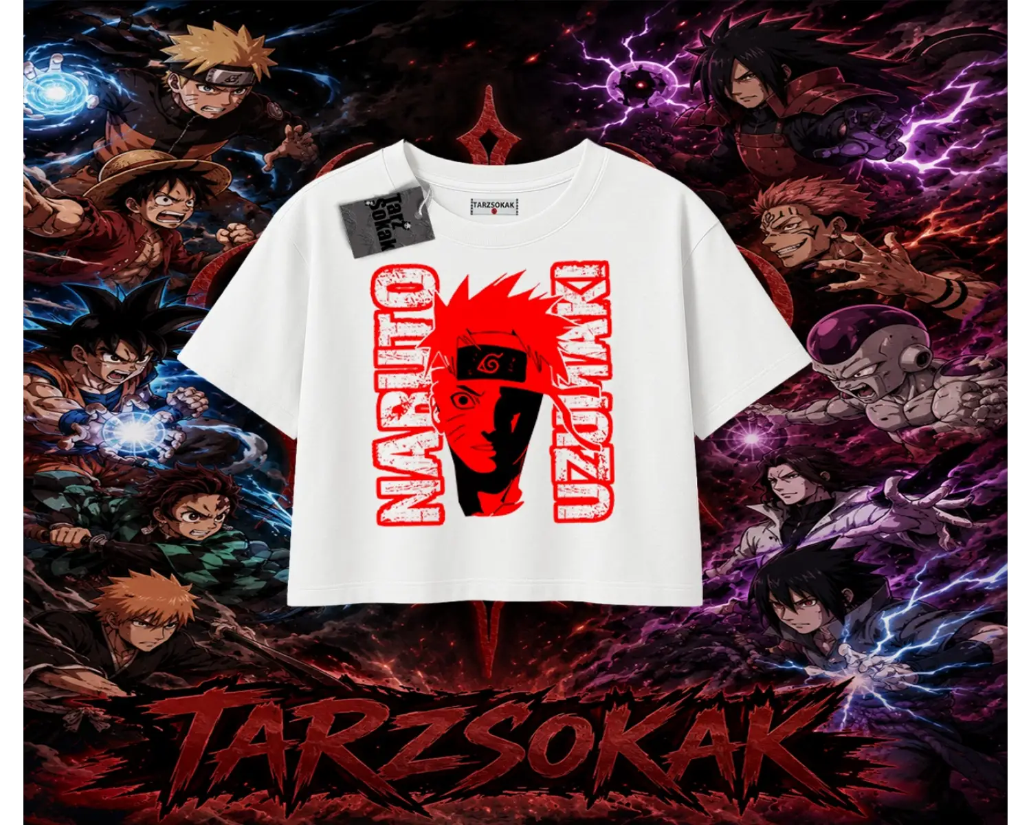 Naruto Uzumaki Premium Anime Kadın Crop Tişört Beyaz