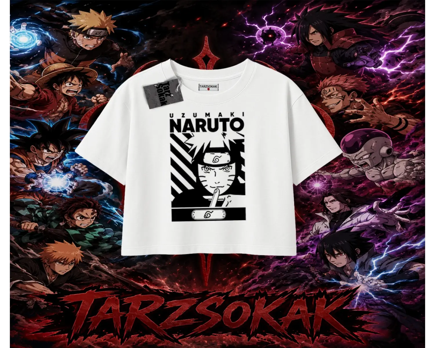 Naruto Uzumaki Premium Anime Kadın Crop Tişört Beyaz
