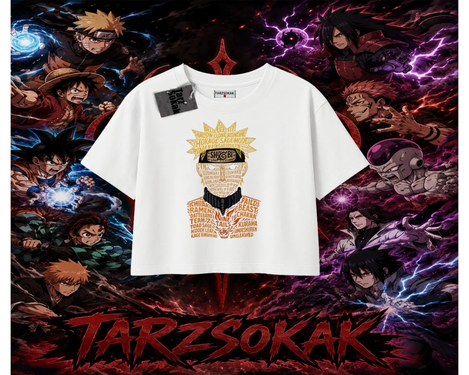 Naruto Uzumaki Premium Anime Kadın Crop Tişört Beyaz