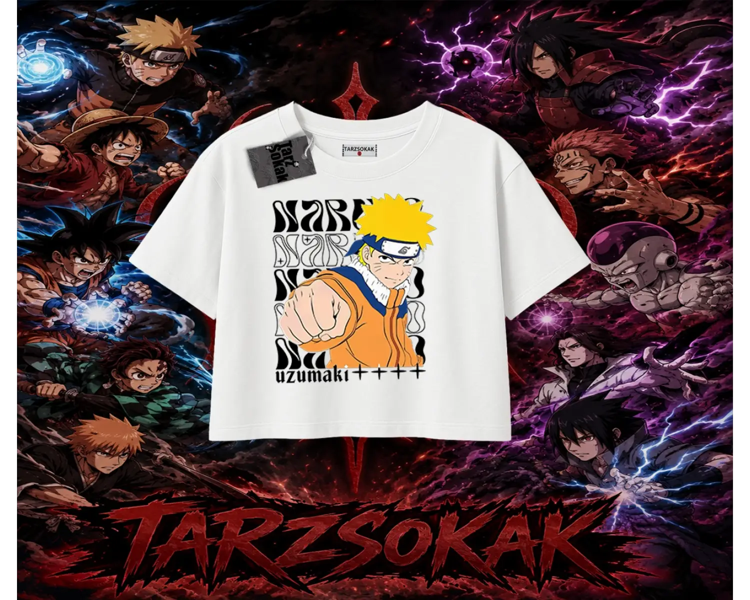 Naruto Uzumaki Premium Anime Kadın Crop Tişört Beyaz