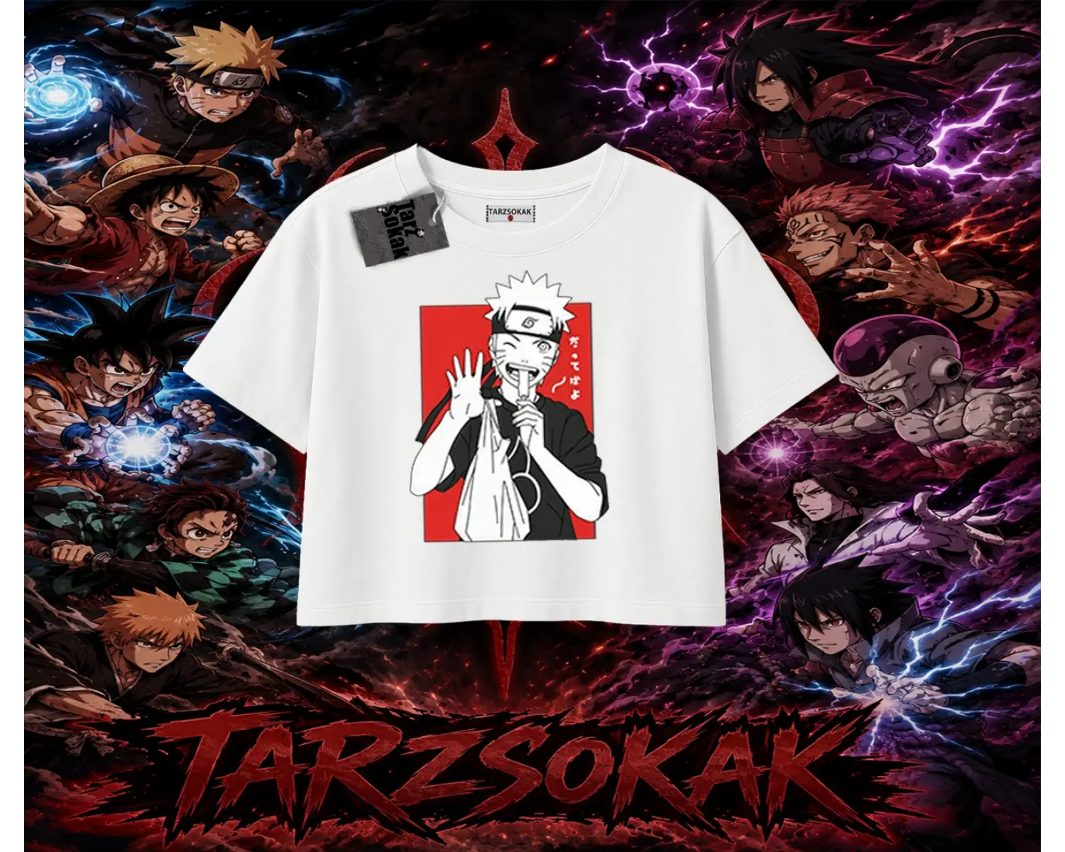 Naruto Uzumaki Premium Anime Kadın Crop Tişört Beyaz