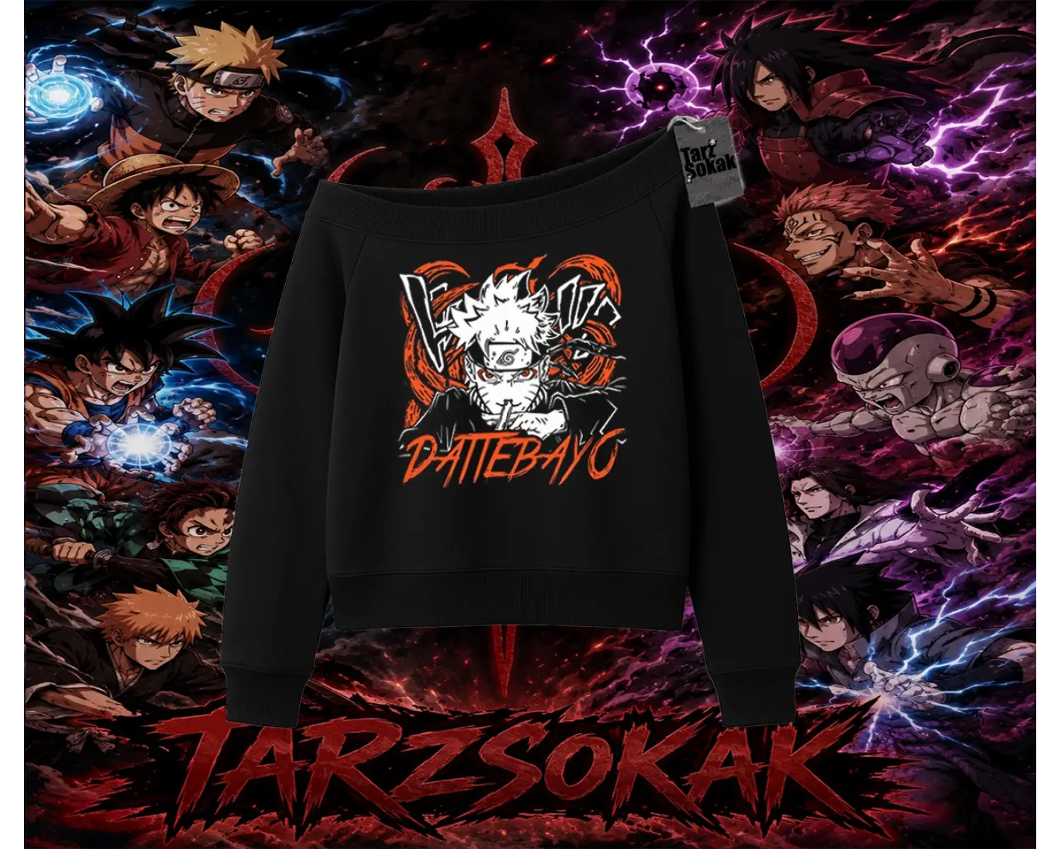 Naruto Uzumaki Premium Anime Kadın Kayık Yaka Sweatshirt Beyaz