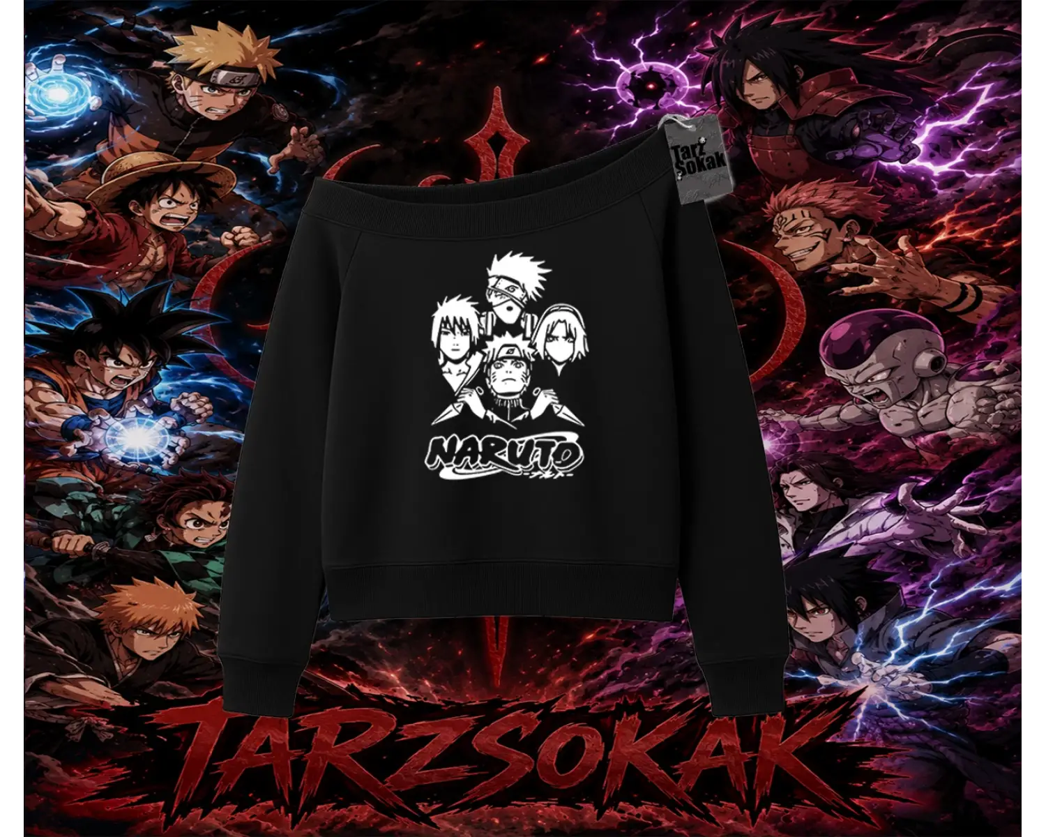 Naruto Uzumaki Premium Anime Kadın Kayık Yaka Sweatshirt Beyaz