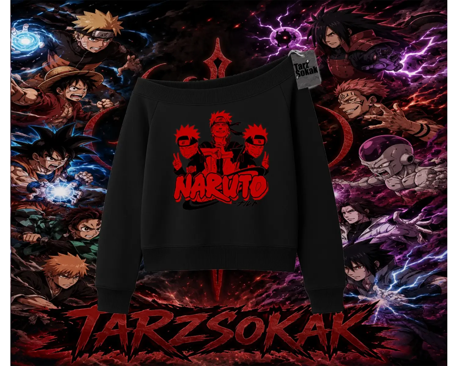 Naruto Uzumaki Premium Anime Kadın Kayık Yaka Sweatshirt Beyaz