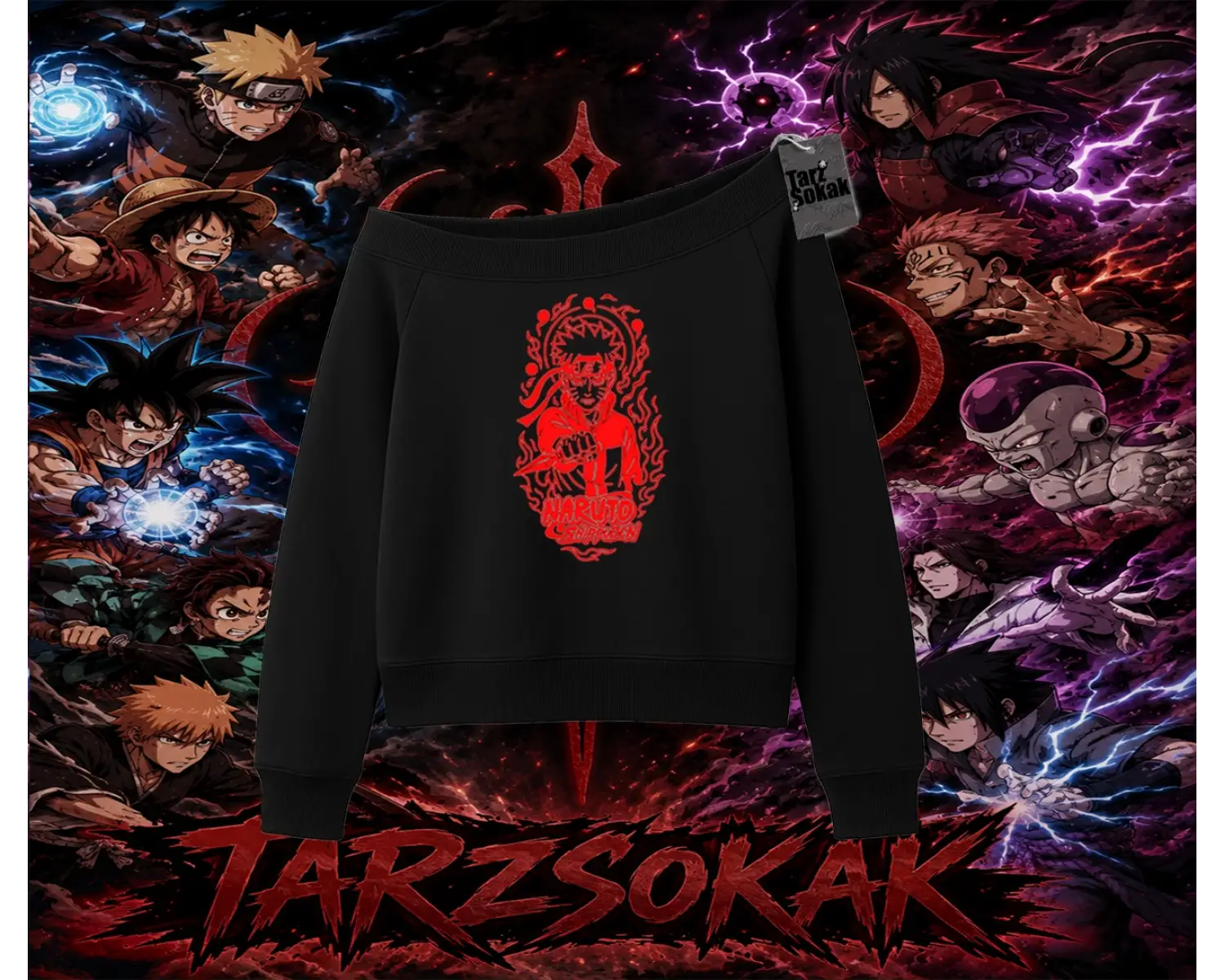 Naruto Uzumaki Premium Anime Kadın Kayık Yaka Sweatshirt Beyaz