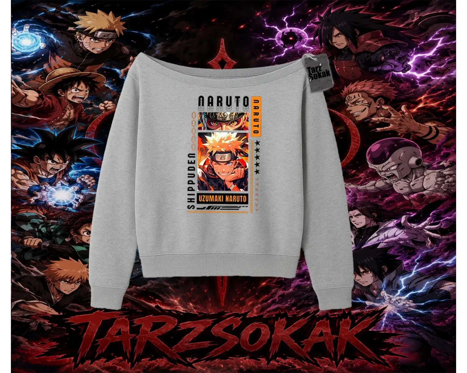 Naruto Uzumaki Premium Anime Kadın Kayık Yaka Sweatshirt Beyaz