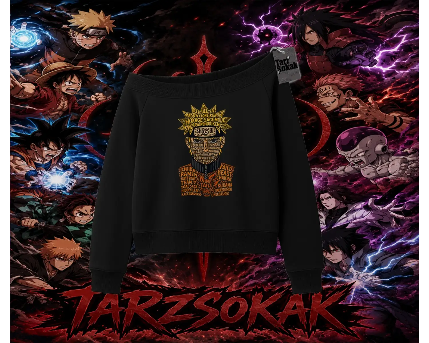 Naruto Uzumaki Premium Anime Kadın Kayık Yaka Sweatshirt Beyaz