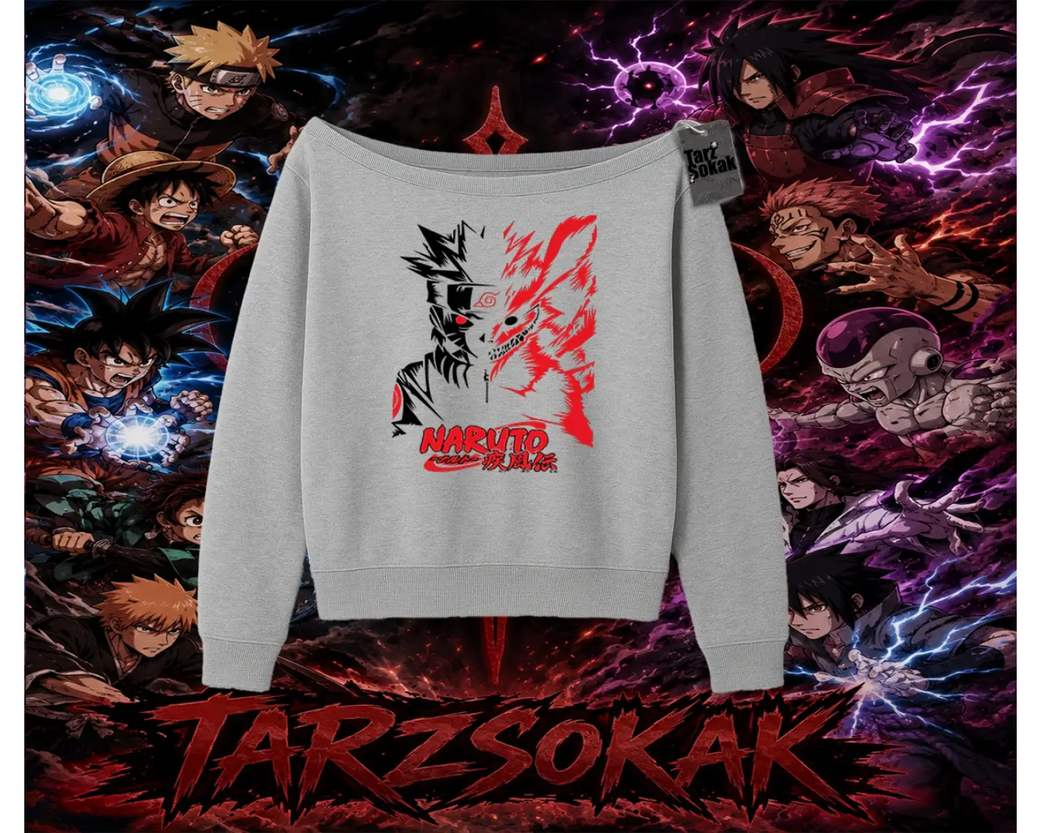 Naruto Uzumaki Premium Anime Kadın Kayık Yaka Sweatshirt Beyaz