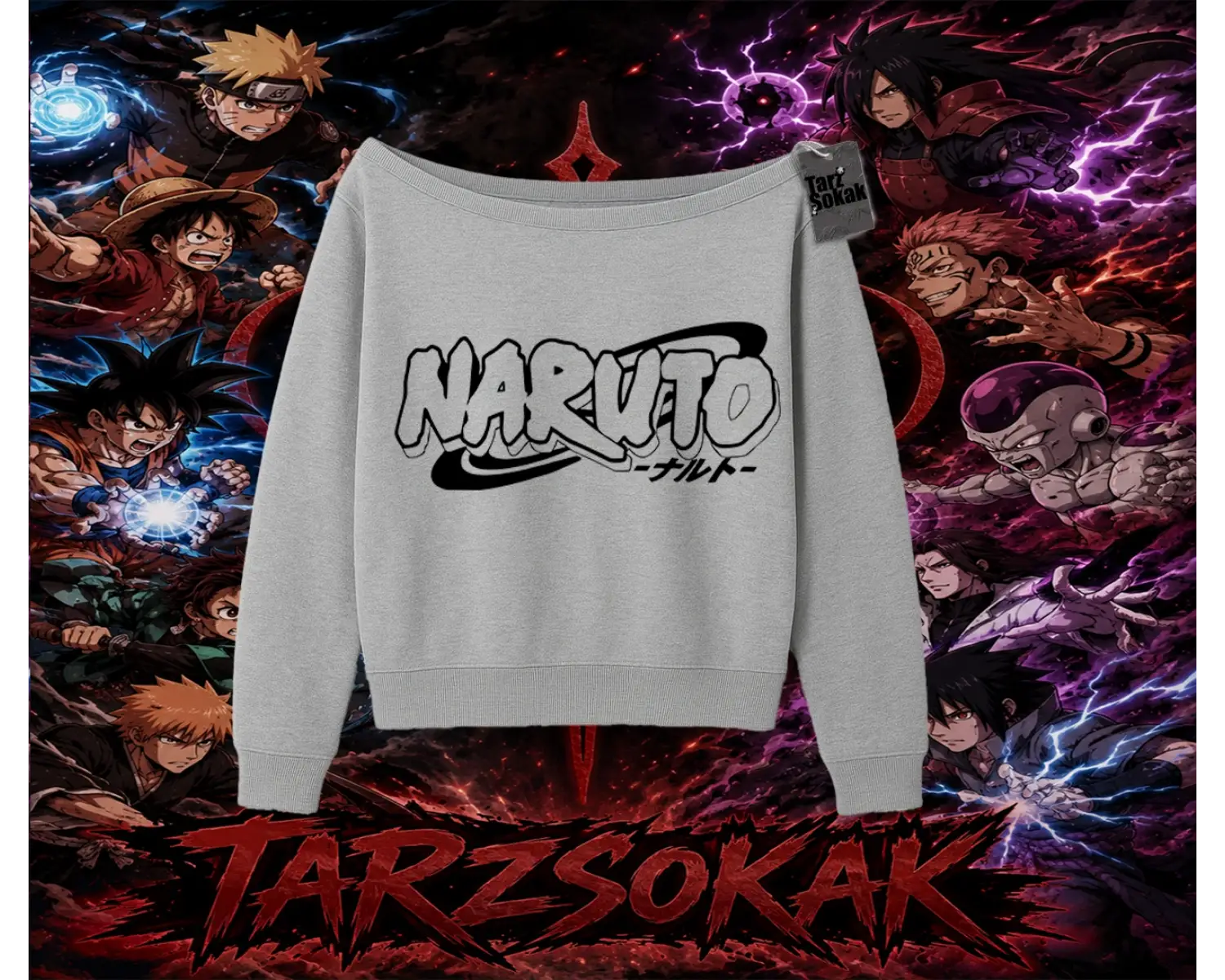 Naruto Uzumaki Premium Anime Kadın Kayık Yaka Sweatshirt Beyaz