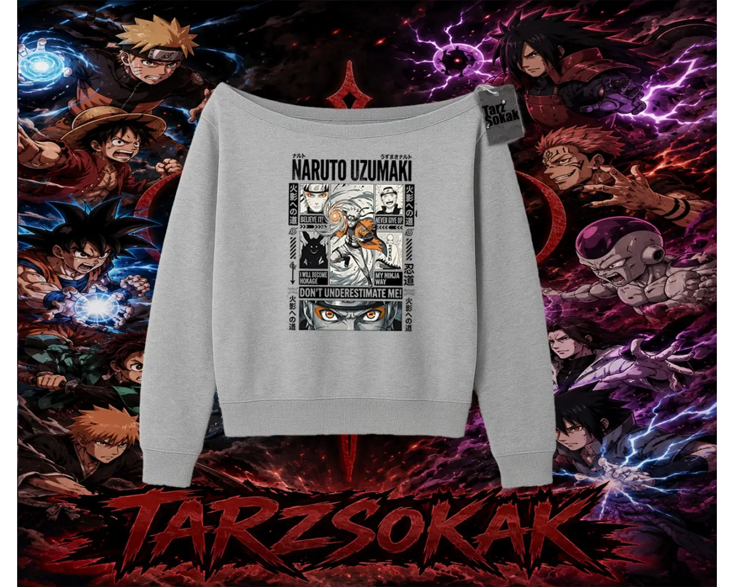 Naruto Uzumaki Premium Anime Kadın Kayık Yaka Sweatshirt Beyaz