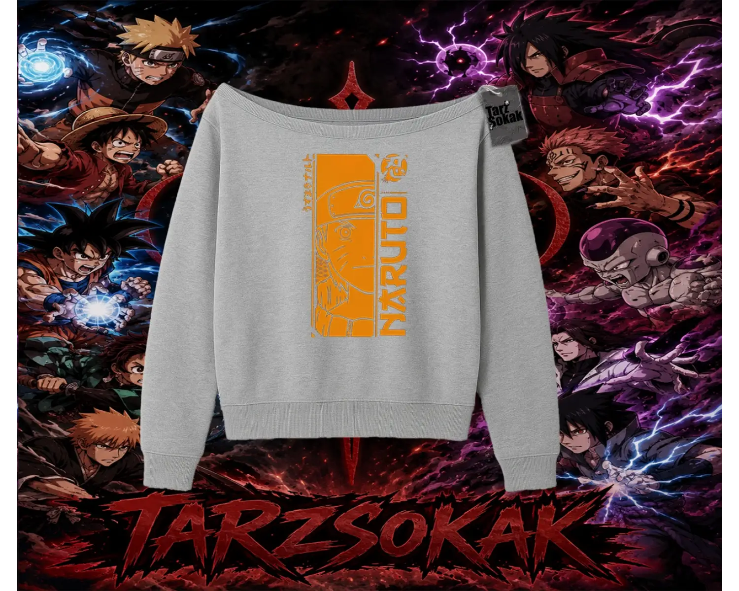 Naruto Uzumaki Premium Anime Kadın Kayık Yaka Sweatshirt Beyaz