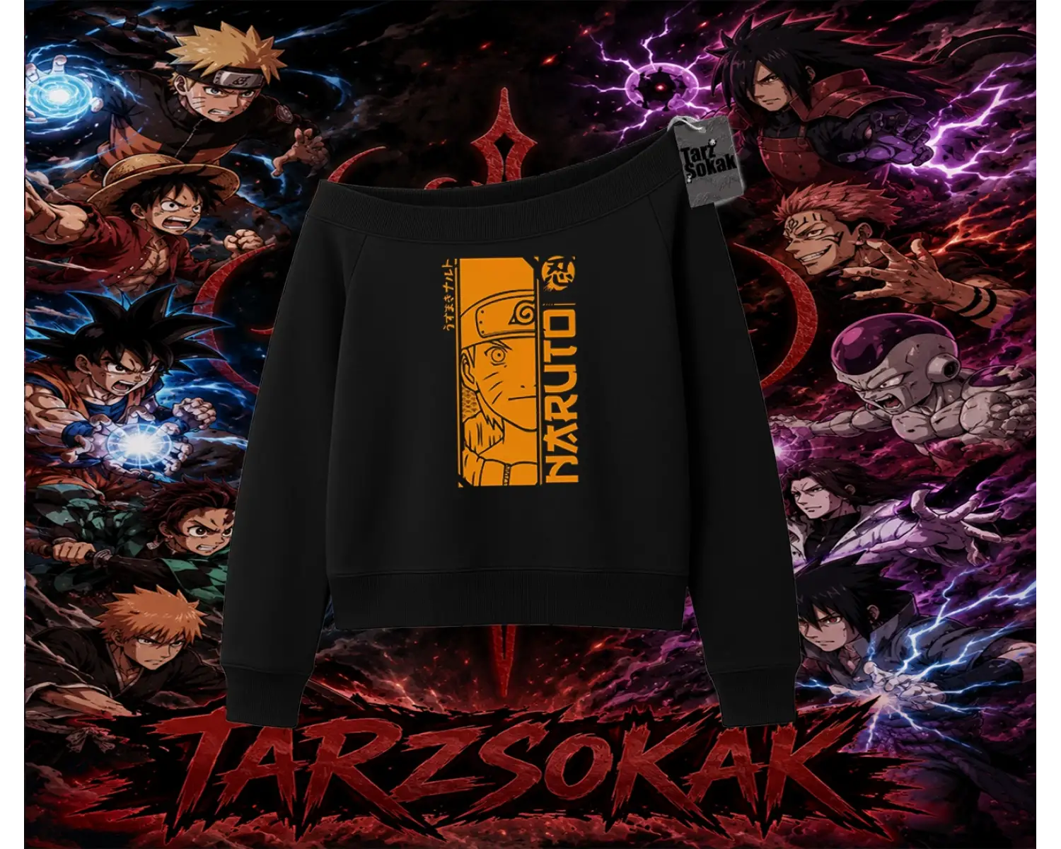 Naruto Uzumaki Premium Anime Kadın Kayık Yaka Sweatshirt Beyaz