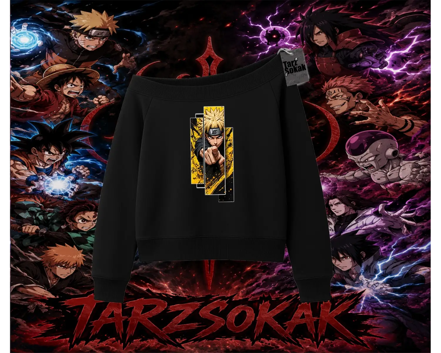 Naruto Uzumaki Premium Anime Kadın Kayık Yaka Sweatshirt Beyaz