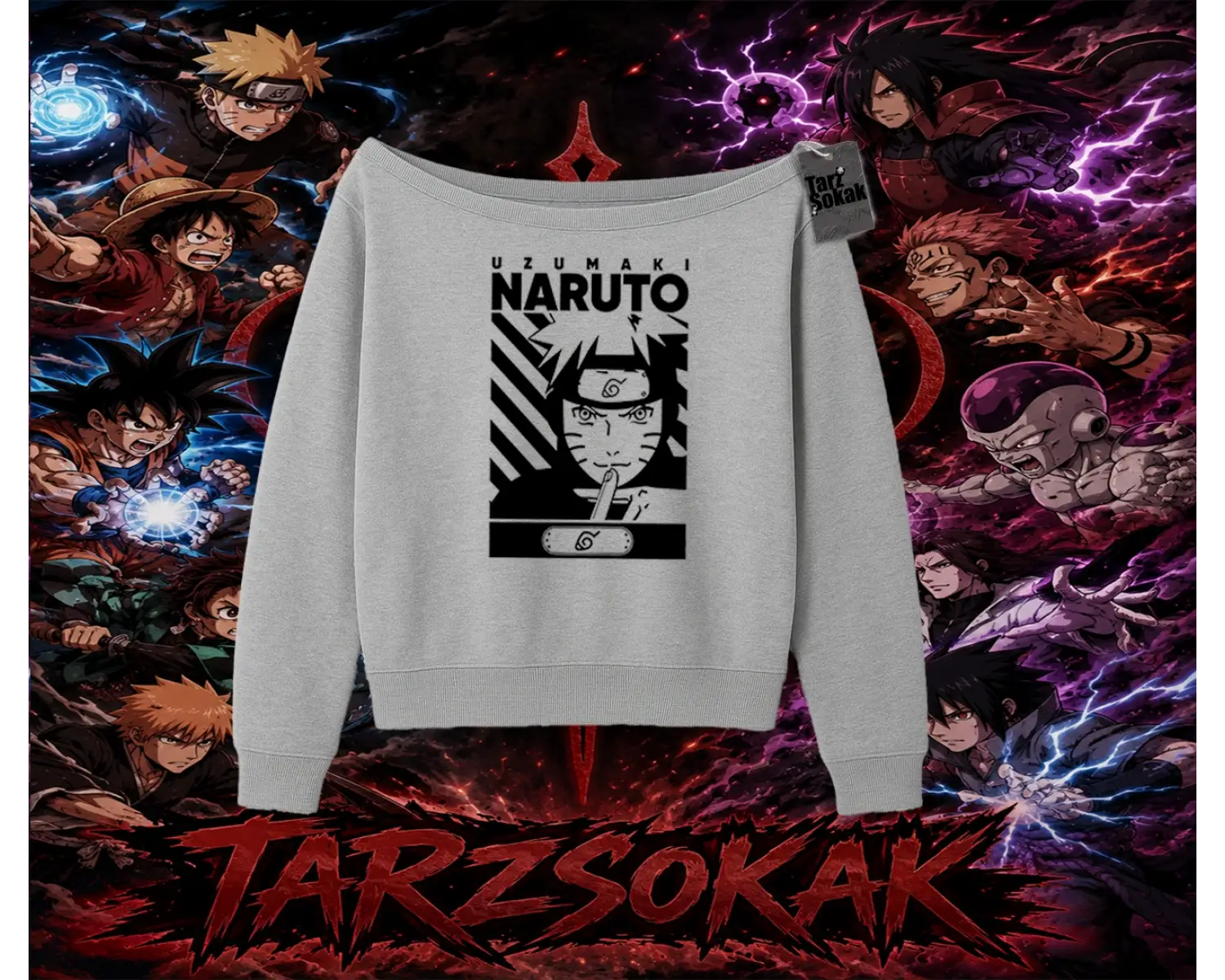 Naruto Uzumaki Premium Anime Kadın Kayık Yaka Sweatshirt Beyaz