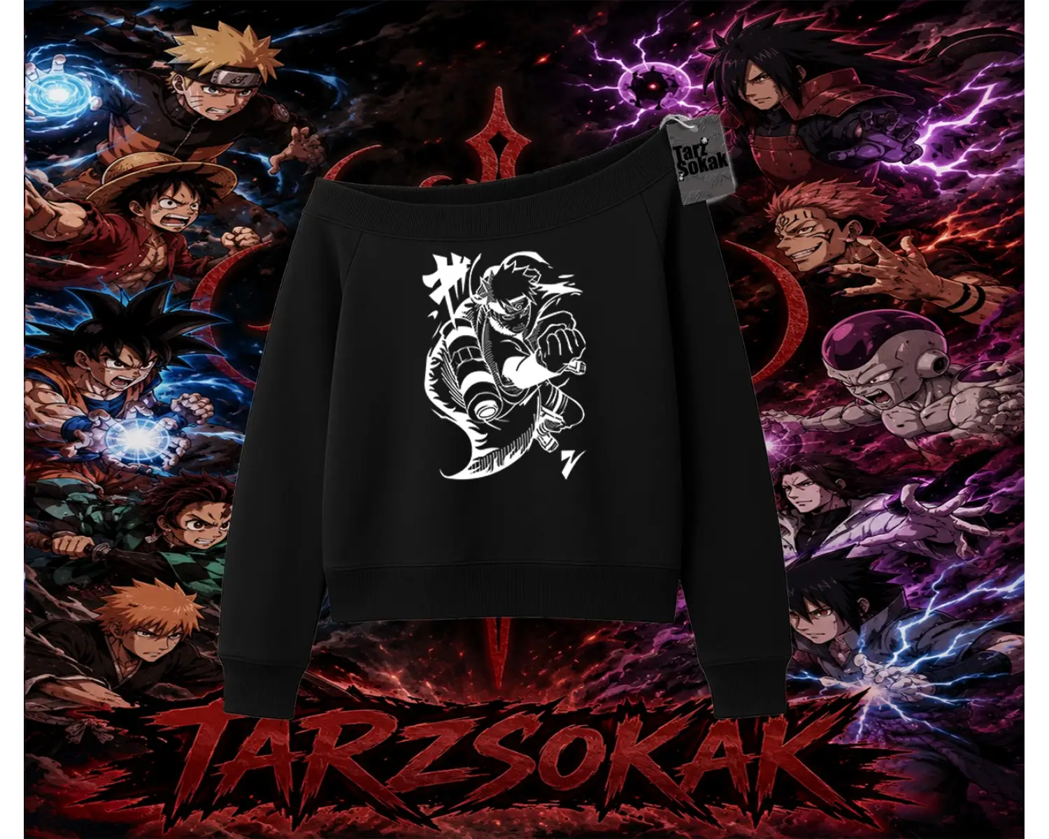 Naruto Uzumaki Premium Anime Kadın Kayık Yaka Sweatshirt Beyaz