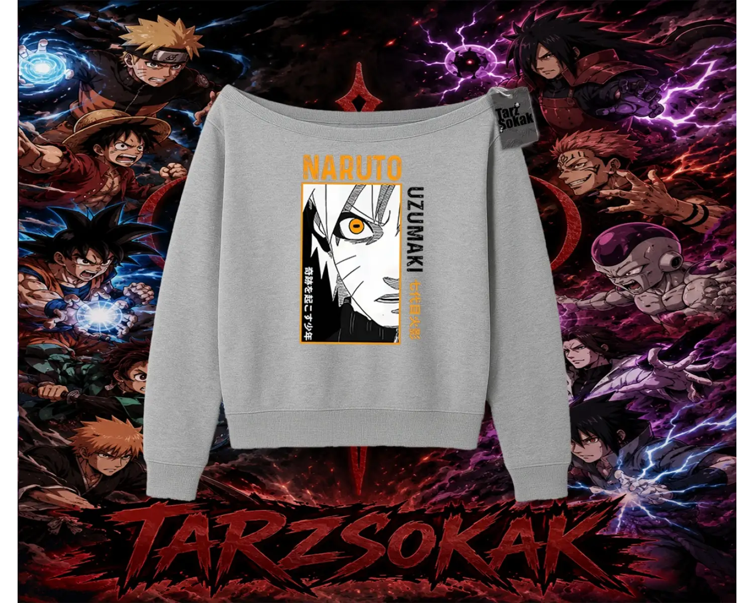 Naruto Uzumaki Premium Anime Kadın Kayık Yaka Sweatshirt Beyaz