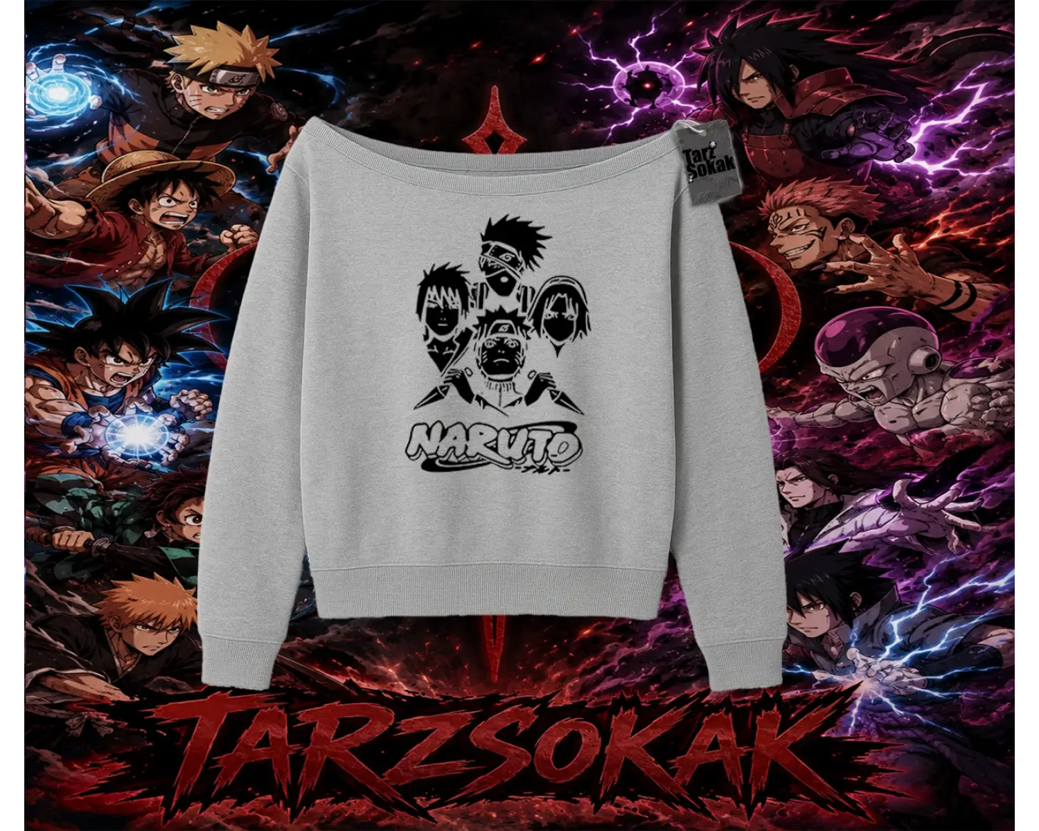 Naruto Uzumaki Premium Anime Kadın Kayık Yaka Sweatshirt Beyaz