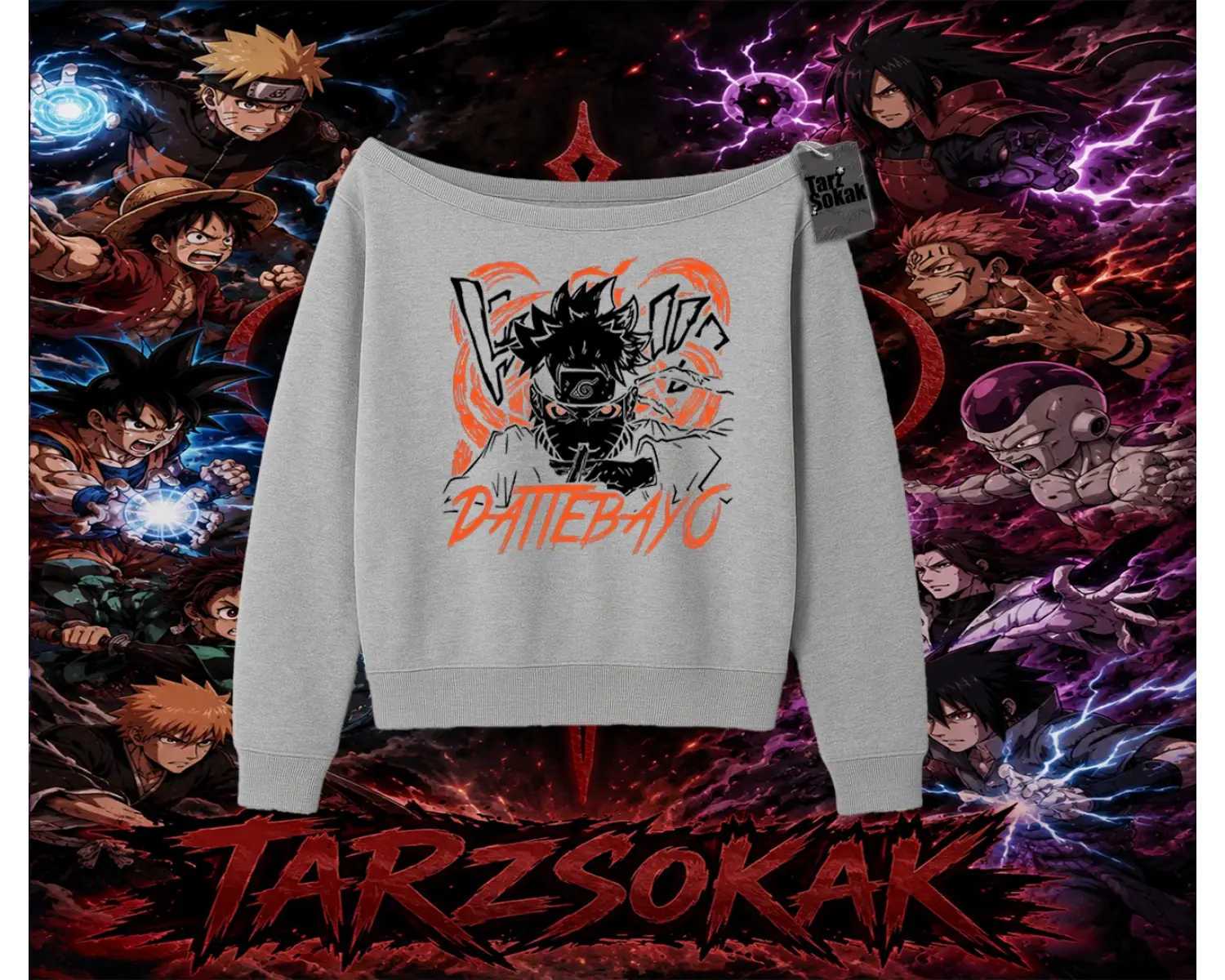 Naruto Uzumaki Premium Anime Kadın Kayık Yaka Sweatshirt Beyaz