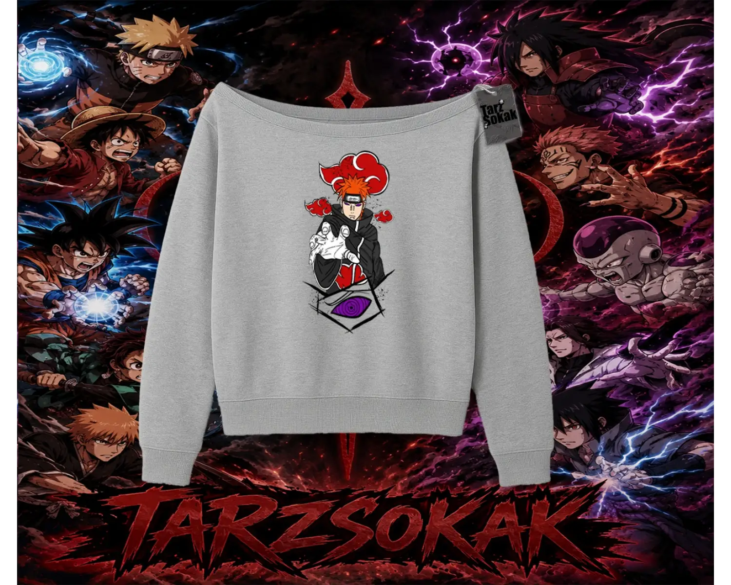 Naruto Uzumaki Premium Anime Kadın Kayık Yaka Sweatshirt Beyaz