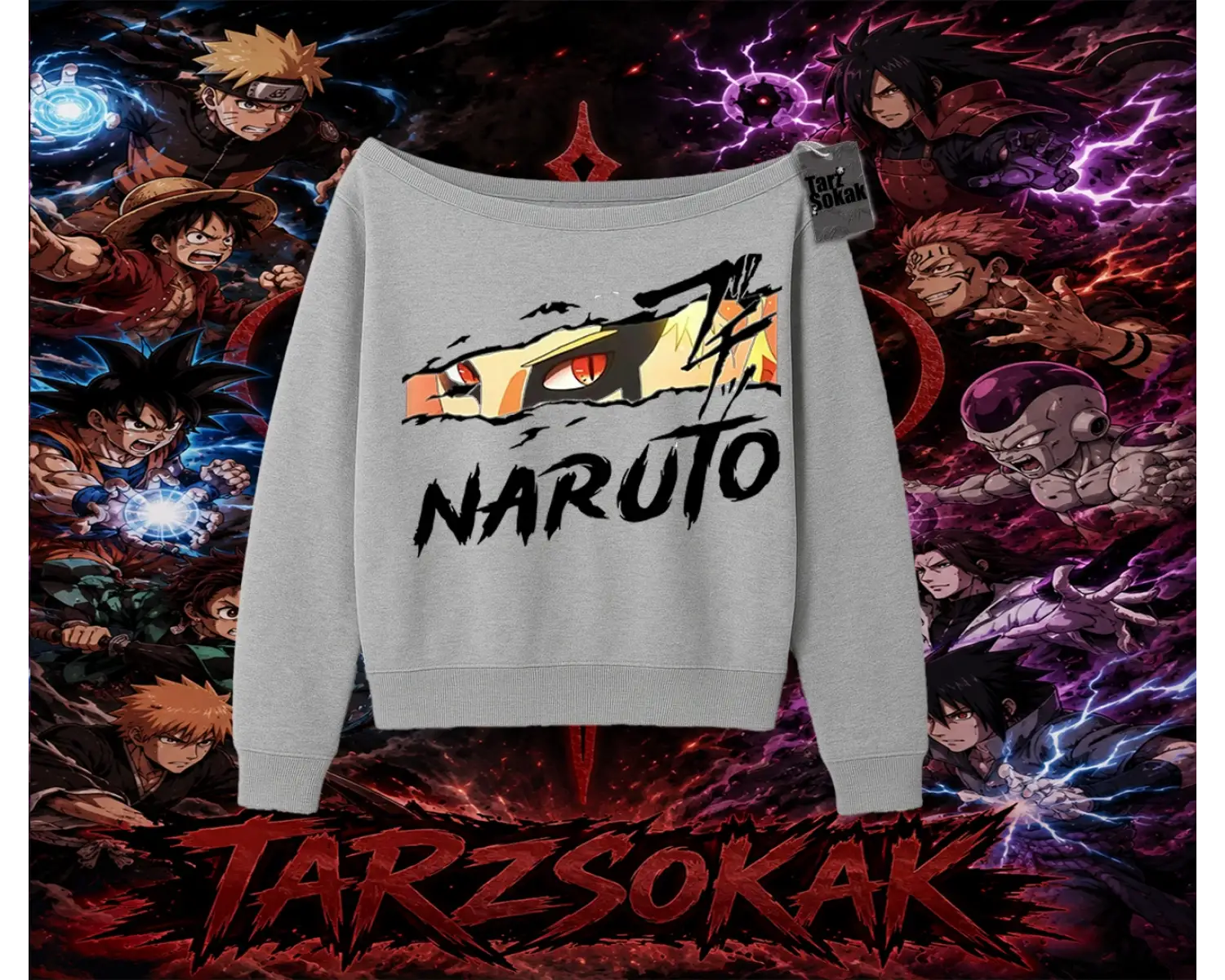 Naruto Uzumaki Premium Anime Kadın Kayık Yaka Sweatshirt Beyaz