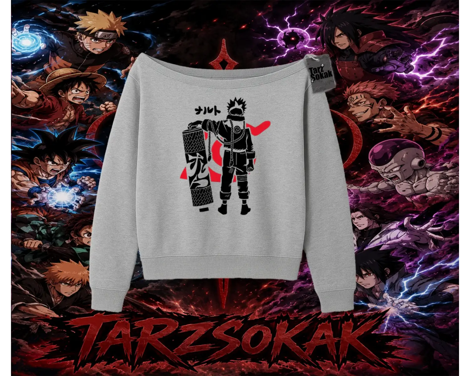 Naruto Uzumaki Premium Anime Kadın Kayık Yaka Sweatshirt Beyaz