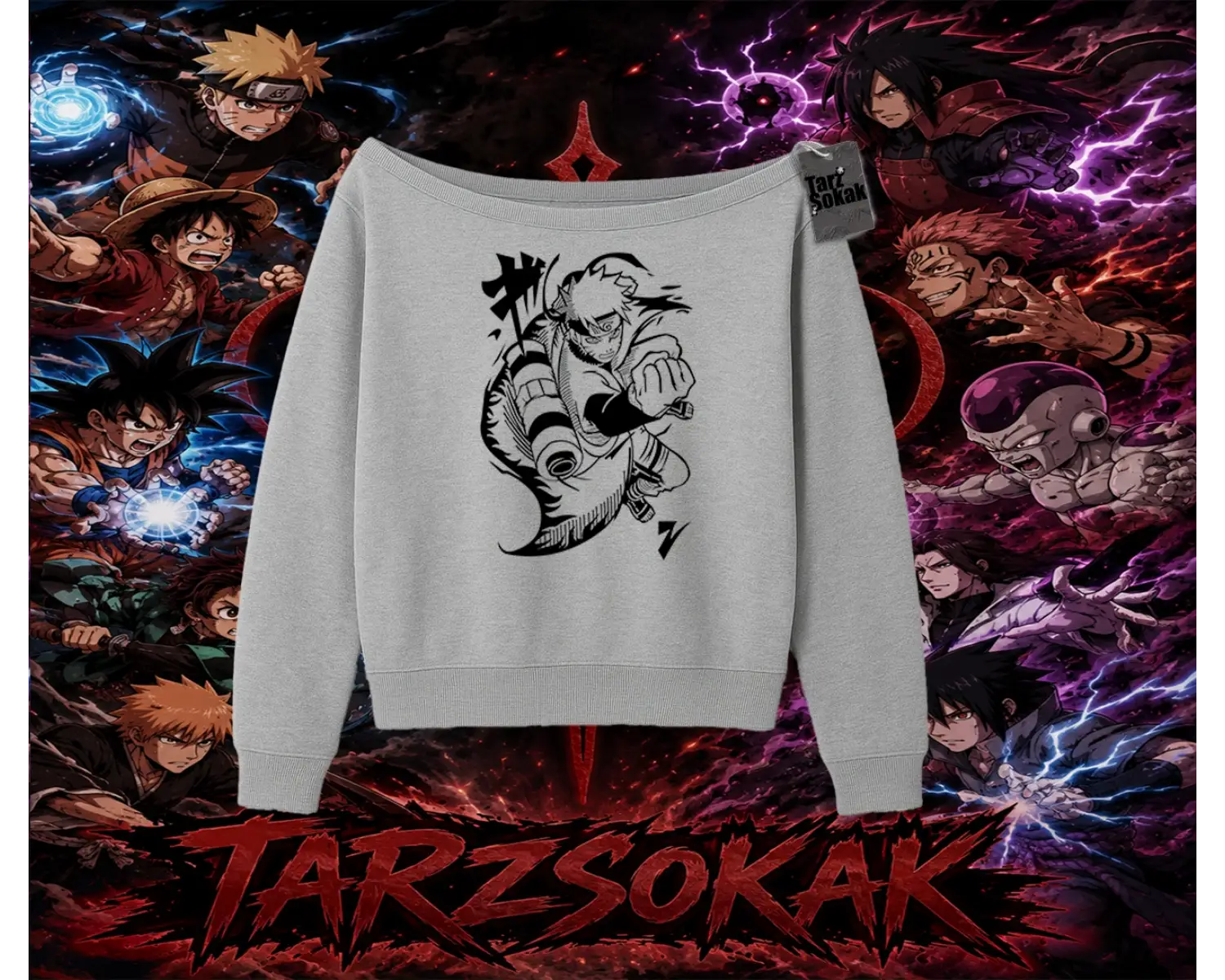 Naruto Uzumaki Premium Anime Kadın Kayık Yaka Sweatshirt Beyaz