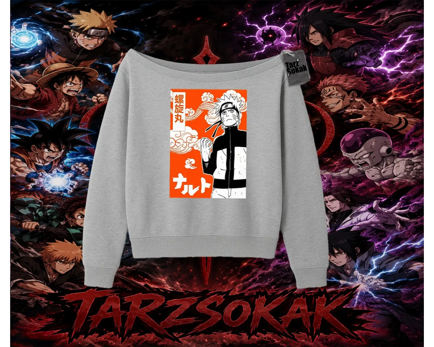 Naruto Uzumaki Premium Anime Kadın Kayık Yaka Sweatshirt Beyaz