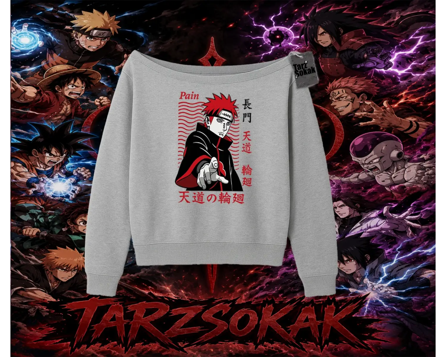 Naruto Uzumaki Premium Anime Kadın Kayık Yaka Sweatshirt Beyaz
