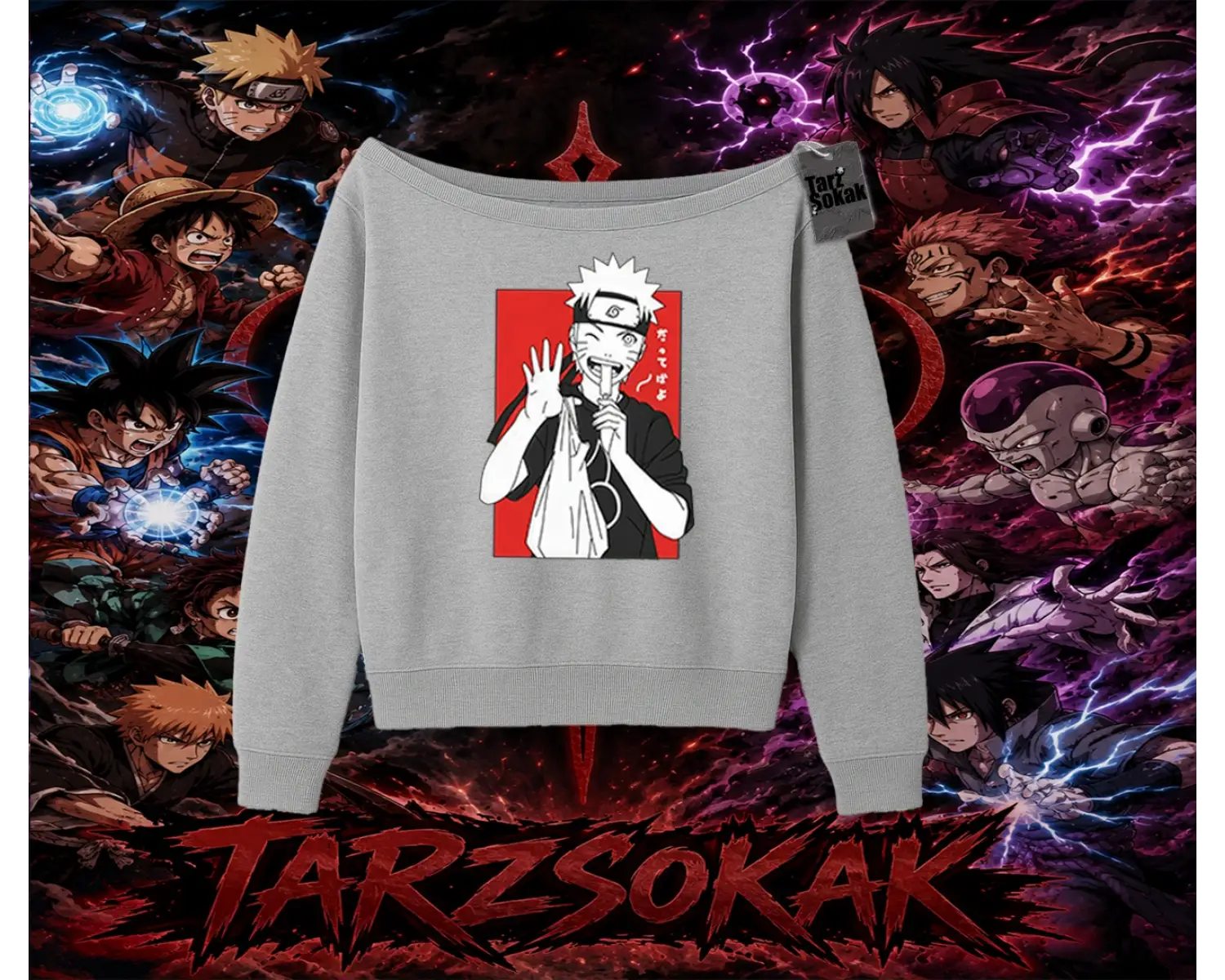 Naruto Uzumaki Premium Anime Kadın Kayık Yaka Sweatshirt Beyaz