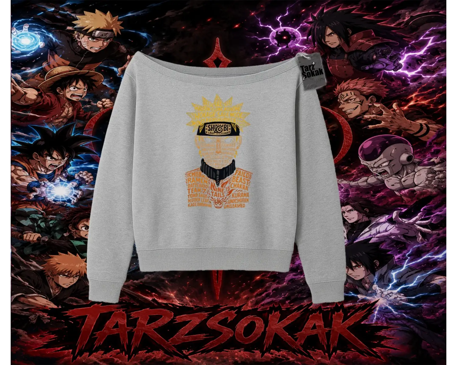 Naruto Uzumaki Premium Anime Kadın Kayık Yaka Sweatshirt Beyaz