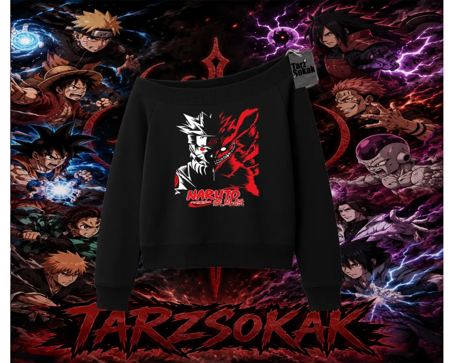 Naruto Uzumaki Premium Anime Kadın Kayık Yaka Sweatshirt Beyaz