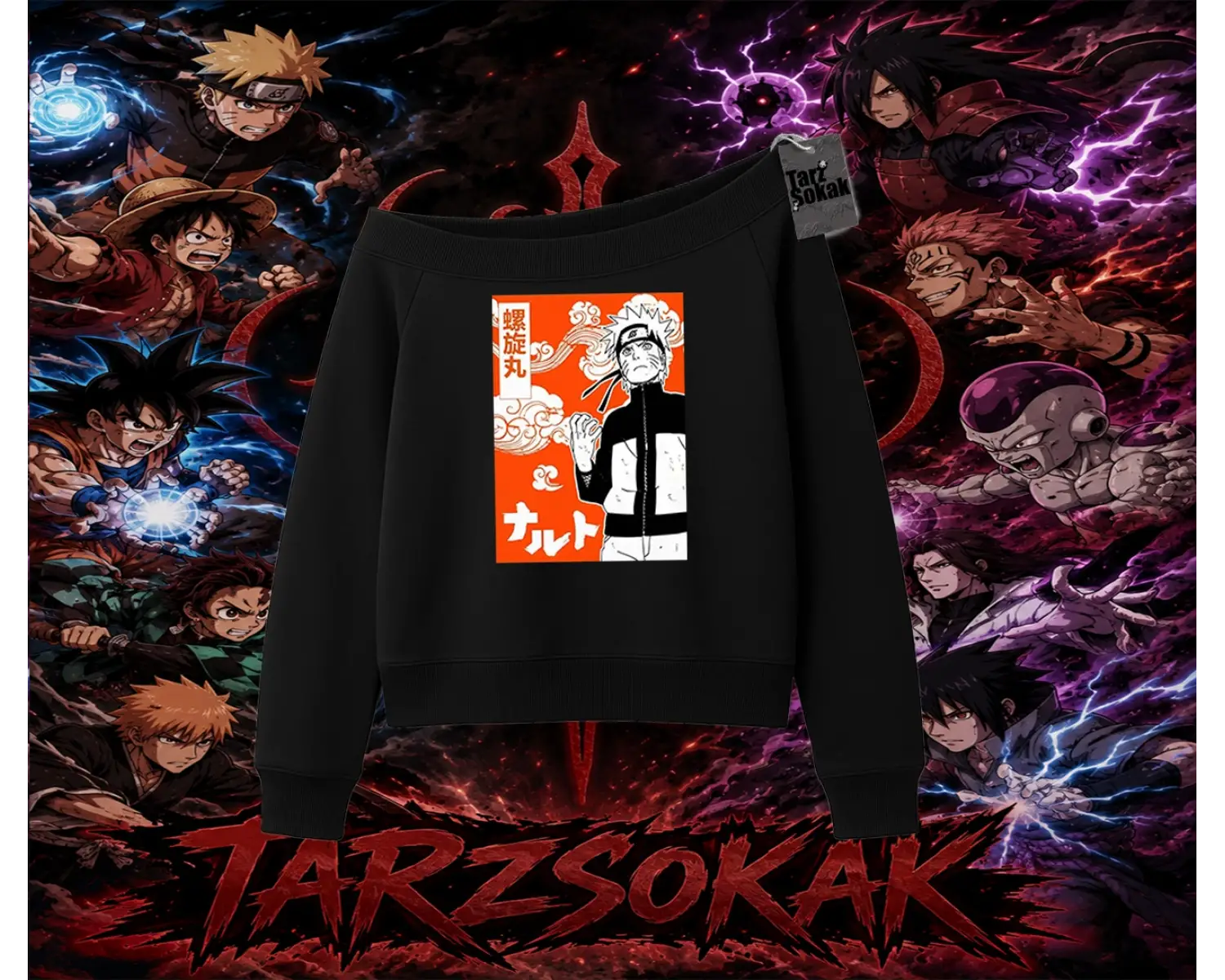 Naruto Uzumaki Premium Anime Kadın Kayık Yaka Sweatshirt Beyaz